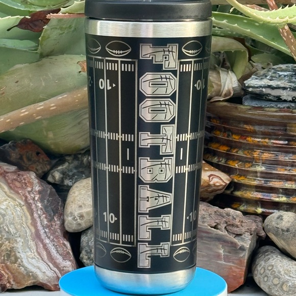 20oz Football Stainless Steel Tumbler With Straw - Picture 1 of 7